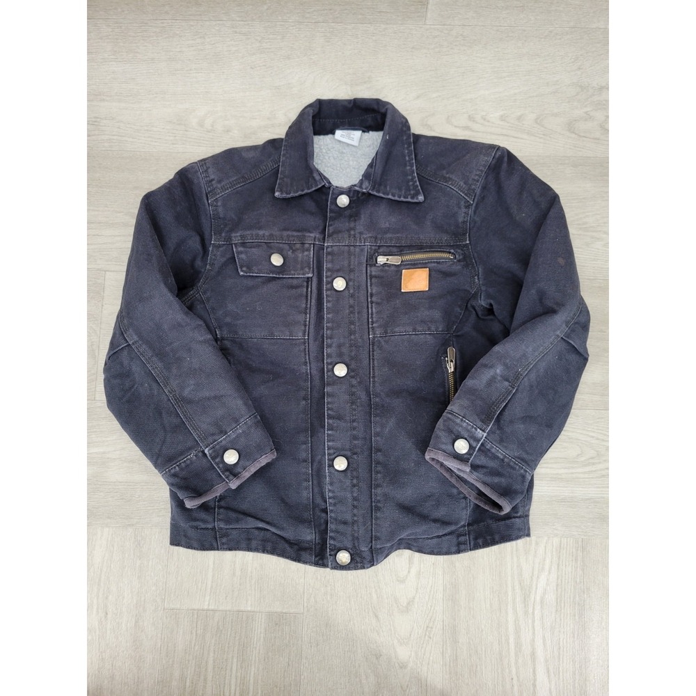 Carhartt Kids Large S 8-10 Black Sherpa Lined Canvas Jacket Full Zip Coat